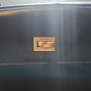 Balenciaga Black Leather Briefcase with Gold Accent